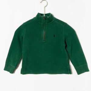 POLO RALPH LAUREN ポロ ラルフローレン 子供服 キッズ ハーフジップ ニット トレーナー グリーン 緑 3/3T 100cm コットン 綿 ロゴ刺繍 冬