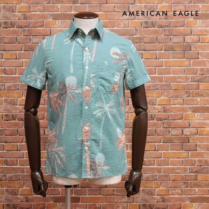 春夏/AMERICAN EAGLE/Mサイズ/ヤシの木 柄シャツ 2154-6038 清涼サッカー かわいい 胸ポケット 半袖 新品/緑/グリーン/ih134/