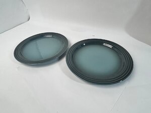 埼玉戸田店【中古品】01-48 LE CREUSET ル・クルーゼ 耐熱テーブルウェア Ocean オーシャン ストーンウェア 10.5in 27cm 皿 2枚