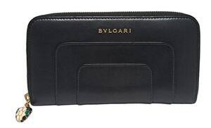 ブルガリ セルペンティ 長財布 36477 スネーク 蛇 BVLGARI ラウンドファスナー レザー 黒 【中古】