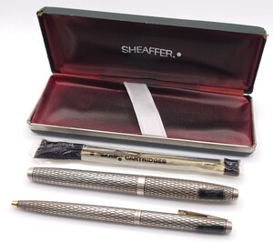 【R1-512】 SHEAFFER シェファー 万年筆 ボールペン 2本セット ペン先 14K 585 本体 STERLING SILVER 文房具 筆記具 ケース付き [K550]