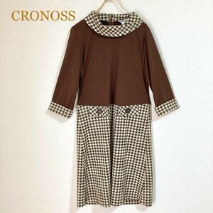 CRONOSS　M　ドッキングワンピース　千鳥格子　チョコレートブラウン　レトロ