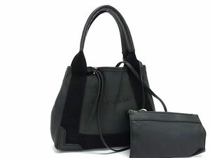 1円 ■美品■ BALENCIAGA バレンシアガ ネイビーカバスXS レザー パンチング 2WAY ハンドバッグ ショルダー レディース ブラック系 FA9587