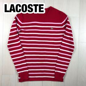 LACOSTE ラコステ アクリル混ウールセーター 38 レッド ボーダー レディース