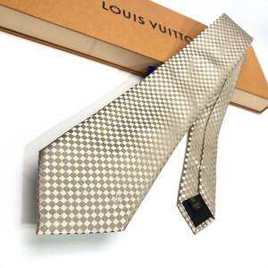 ★極美品★LOUIS VUITTON ルイヴィトン クラヴァット・マイクロダミエ 9CM エベヌ／ベージュ ネクタイ LVロゴ M74297