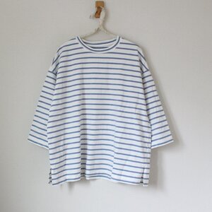 ネストローブ カットソー Dense-knit cotton jersey stripe pullover shirt 白×淡いブルーのボーダー柄 F （w-1223）