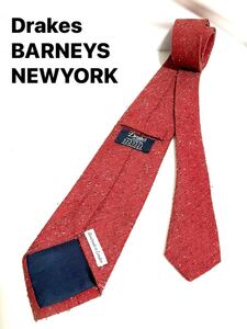 Drakes BARNEYS NEWYORK ドレイクス バーニーズニューヨーク ネクタイ レッド系 柄　送料185円（追跡付）〜　