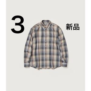 新品未使用 オーラリー 24AW SUPER LIGHT WOOL CHECK SHIRT AURALEE 3 チェックシャツ デニム ウールシャツ ベージュブルー