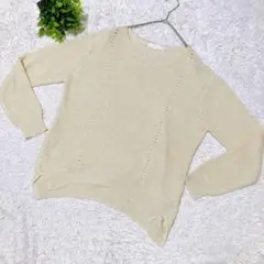 美品♡ 【grove】 長袖 ラメ ニット (M) アイボリー Vネック