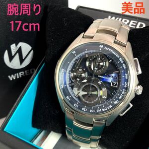 美品☆電池新品☆送料込☆セイコー SEIKO ワイアード WIRED クロノグラフ メンズ腕時計 ネイビー 人気チタンモデル 軽量 7T92-0ER0