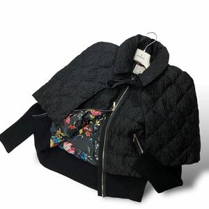 定価27万【希少コラボ 未使用級】ERDEM×MONCLER アーデム×モンクレール AVERY ダウンジャケット ケープ 花柄 高級ジャガード 黒 1 リボン