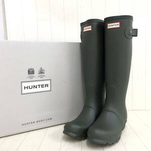 M2597 美品 HUNTER ハンター レインブーツ ロングブーツ ラバーブーツ レディース UK4/US6/EU37/23.5cm相当 ダーク グリーン 深緑 長靴 