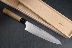 藤原良明 ( 加藤清志 ) 作 和 牛刀 ２１５mm 青鋼 水焼き 包丁 Fujiwara Yoshiaki Kitchen Knife