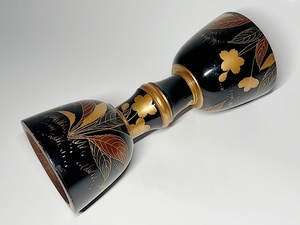 【瑞】木製　漆塗り蒔絵　大鼓　鼓胴　和楽器　高：２８．５ｃｍ　重さ：７９２ｇ