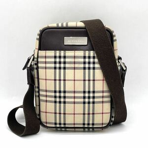 1円 極美品 BURBERRY バーバリー ノバチェック ミニショルダーバッグ クロスボディ 斜めがけ ポシェット ベージュ ブラウン