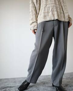 P1K73 Japan Vintage 2tuck Jacquard Toromi Slacks Gray 2タック ジャガード とろみ ワイド スラックス グレー W39