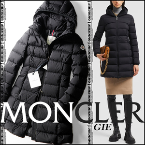 人気モデルGIE■国内正規品/新品【MONCLER】モンクレールワッペンロゴ高級感抜群ミドルダウンコートジャケット0/S/ブラック/フード脱着