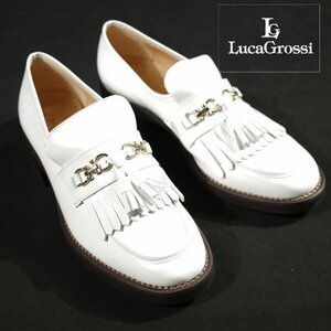 新品1円～★定価3.7万 Luca Grossi ルカ グロッシ イタリア製 牛革レザー タッセルキルト ビットローファー シューズ 38 24.0cm 白◆5650◆