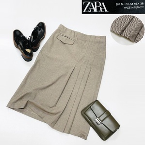 未使用品 /M/ ZARA ブラウン系 ロングスカート レディース オフィスカジュアル ボトム 通勤 フェミニン 大人可愛い プリーツ デイリー ザラ