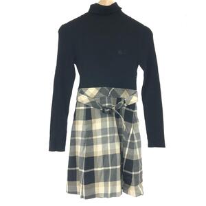 ◆BURBERRY BLUE LABEL バーバリー ワンピース サイズ:38◆E1J63-895-09 ブラック 毛 レディース チェック タートルネック/ベルト付き