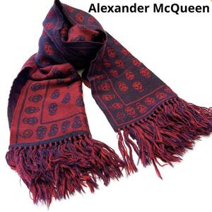 Alexander McQueen アレキサンダーマックイーン スカル ストール マフラー レッド ブラック 総柄 ドクロ イタリア製 メンズ レディース