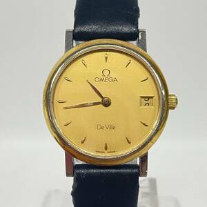 1円~【実動】オメガ OMEGA デビル DeVille Ref.596.2579 Cal.1379 クォーツ レディース腕時計 ゴールド文字盤 ラウンド デイト 2針 J110740