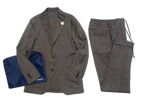 ブートニエール ケース付 超美品 LARDINI ラルディーニ easy wear ポリ ウール ヘリンボーン パッカブル スーツ セットアップ メンズ 42