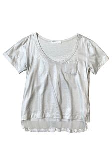 (D) sacai luck サカイラック レース 切替 ポケット 半袖 Tシャツ 2 シルバーグレー 送料250円 (ma)