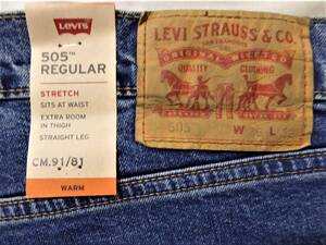 Levis リーバイス 505 WARM 微起毛 保温 防寒 ストレッチ レギュラー ジーンズ　Ｗ36-L32　92cm　②