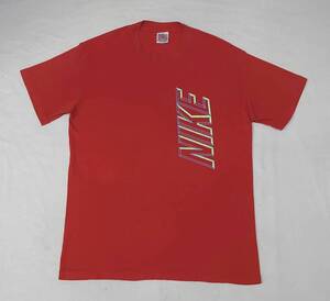 90s NIKE ロゴTシャツ L 赤 USA製 銀タグ ポリコットン ナイキ