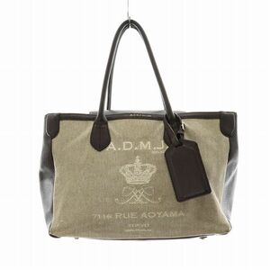 ADMJ アクセソワ Accessoires De Mademoiselle トートバッグ ハンド ジャガード レザー ロゴ 茶 ブラウン アイボリー