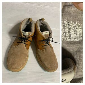 Clarks SPORTSWEAR クラークス　レザー　× スウェード　バイカラー切替 十字架 クロス刺繍 ハイカット 3ホール チャッカブーツ UK 9 1/2 G