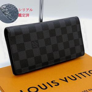 1円～美品■鑑定済■LOUIS VUITTON ルイヴィトン ダミエグラフィット ポルトフォイユブラザ 長財布 メンズ ブラック系 