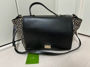 ケイトスペード Kate spade 2way トートバッグ　ハンドバッグ レザー×ハラコ 黒×アイボリー 豹柄 バッグ　ショルダーバッグ　1513