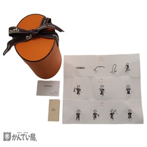 HERMES エルメス 空箱 楕円筒 縦約11ｃｍ 蓋部分 縦：約9ｃｍ×横：約7ｃｍ スカーフ オレンジ リボン付き 保存ケース ディスプレイ