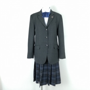 1円 ブレザー チェックスカート 上下4点セット LL 大きいサイズ カンコー 冬物 女子 学生服 神奈川愛川高校 グレー 中古 ランクC EY8515