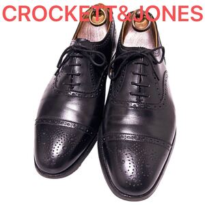 420.CROCKETT&JONES クロケットアンドジョーンズ CHAIRMAN セミブローグ レザーシューズ ビジネスシューズ 革靴 ブラック 7.5E