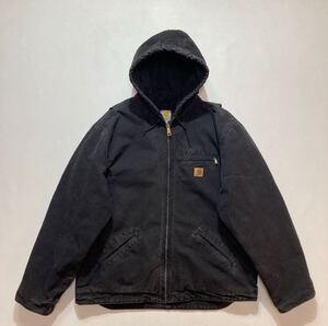 ビッグサイズ☆メキシコ製 Carhartt ダック地 アクティブパーカー XL 黒 裏ボア ビンテージ カーハート フルジップ ブラック ジャケット