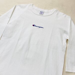 Champion　MADE IN U.S.A./米国製　T1011　ロゴ 刺繍　ラグラン ロングスリーブ Tシャツ　ホワイト/白　MEDIUM