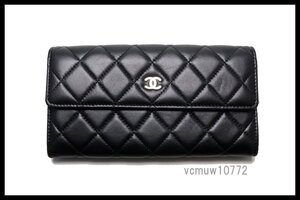 希少美中古■CHANEL 16番台 マトラッセ SV金具 レザー 2つ折り長財布 シャネル■1107rt6148014