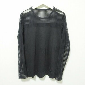 美品 ISSEY MIYAKE イッセイミヤケ ストライプ柄 長袖 シアードッキング トップス カットソー ブラウス 2 ブラック 051 ◆