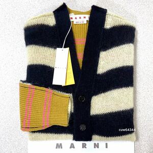 国内正規品 2023～24モデル 46 M～L 新品同様 MARNI マルニ オーバーサイズ モヘア/ウール ボーダー 切り替えし ニット カーディガン タグ