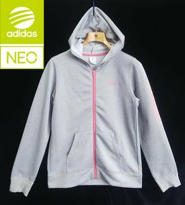 ●adidas NEO*Lサイズ*フルジップパーカー*フルジッパー*灰色*グレー*差し色*レディース*スポーツ*運動*トレーニング*アディダス #5048