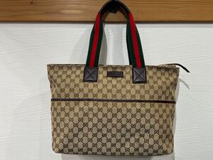  ★126★ GUCCI グッチ 155524 シェリーライン GGキャンバス ハンドバッグ トートバッグ ベージュ系×ネイビー系 レディース 中古