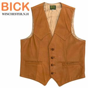 美品!!USA製 BICK WINCHESTER.N.H 本革 レザー ウエスタン ベスト(42)キャメルブラウン ビンテージ COWBOY 