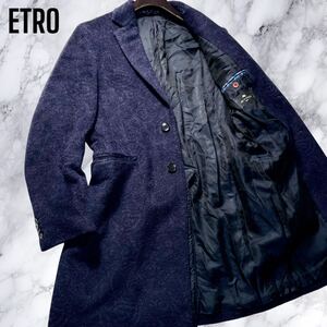 極美品!!!希少XL!!! ETRO 現行タグ ペイズリー柄 モヘア チェスターコート ペガサス 起毛 モヘヤ ウール ロゴ釦 アウター ロング エトロ 50