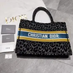 ディオール DIOR ブックトート ヒョウ柄 黒 メディアム ベルベット