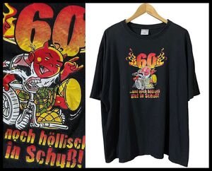 送無 G② 古着屋購入 XXL 大きいサイズ FUNNY T-SHIRT ボディ Red Devil レッドデビル ファイヤー パターン ロゴ プリント 半袖 Tシャツ 黒