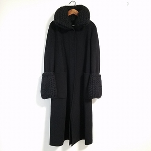 #wnc ダナキャラン DONNAKARAN DKNY コート S 黒 ロング ニット 異素材 アンゴラ混 レディース [811138]