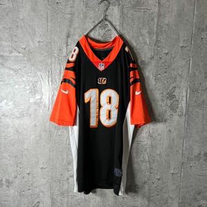 ナイキ　ゲームシャツ　NFL　Bengals　GREEN　18　レプリカ　XL　NIKE　アメフト　ベンガルス　グリーン　ビッグシルエット　デカロゴ